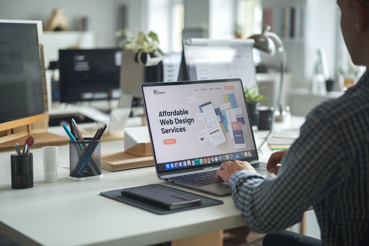 affordable-web-design-services-modern-designer Modern web designer working at a desk, focused on providing affordable web design services.